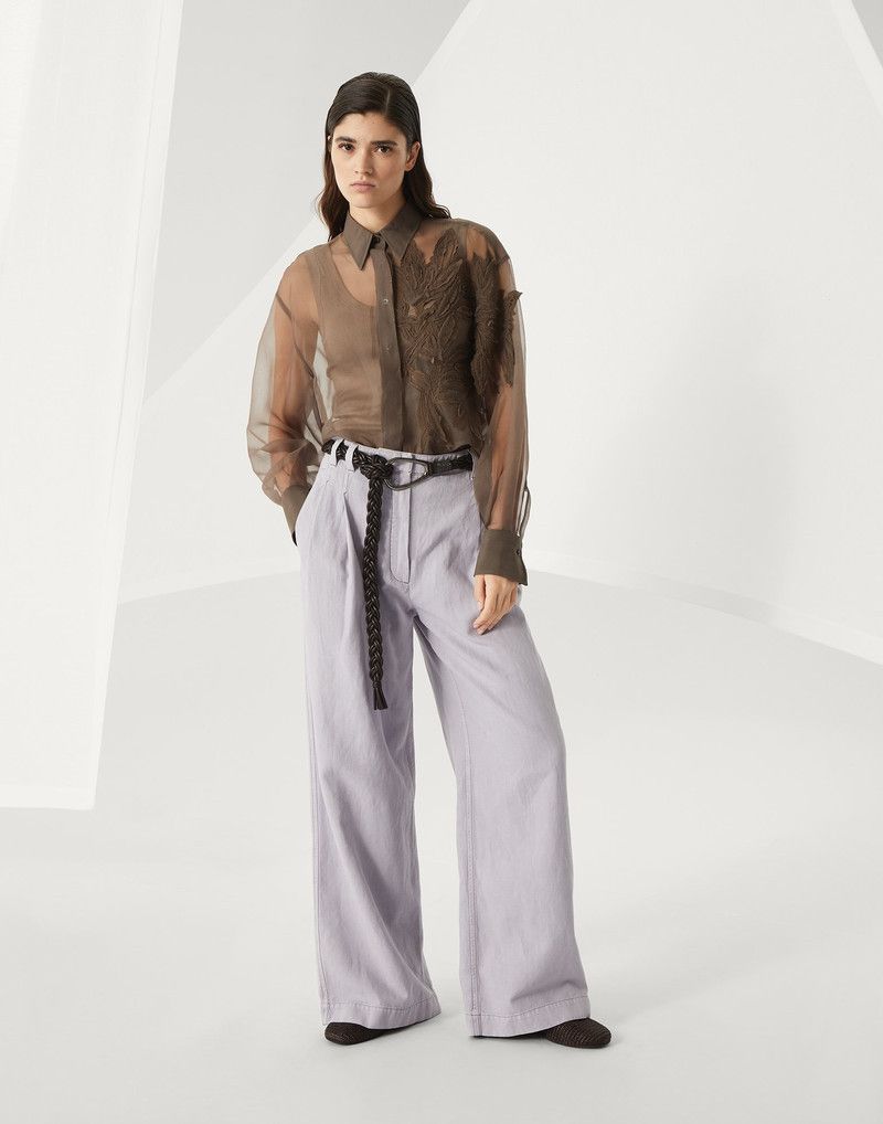 Brunello Cucinelli o1la1rc1a0326 Garment-Dyed Smart Wide Trousers in Lilac Size 27" / US 4 / IT 40 - 4 Thumbnail