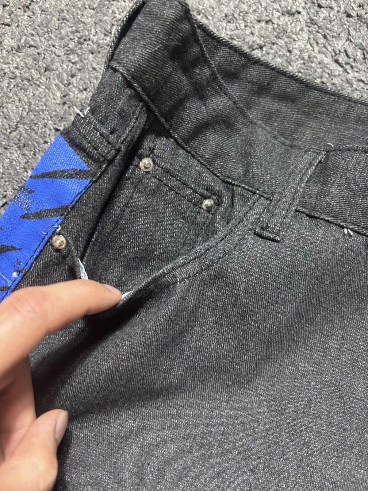 Jean Vintage money talks rare blue white dark gray baggy jeans Size US 35 - 18 Thumbnail
