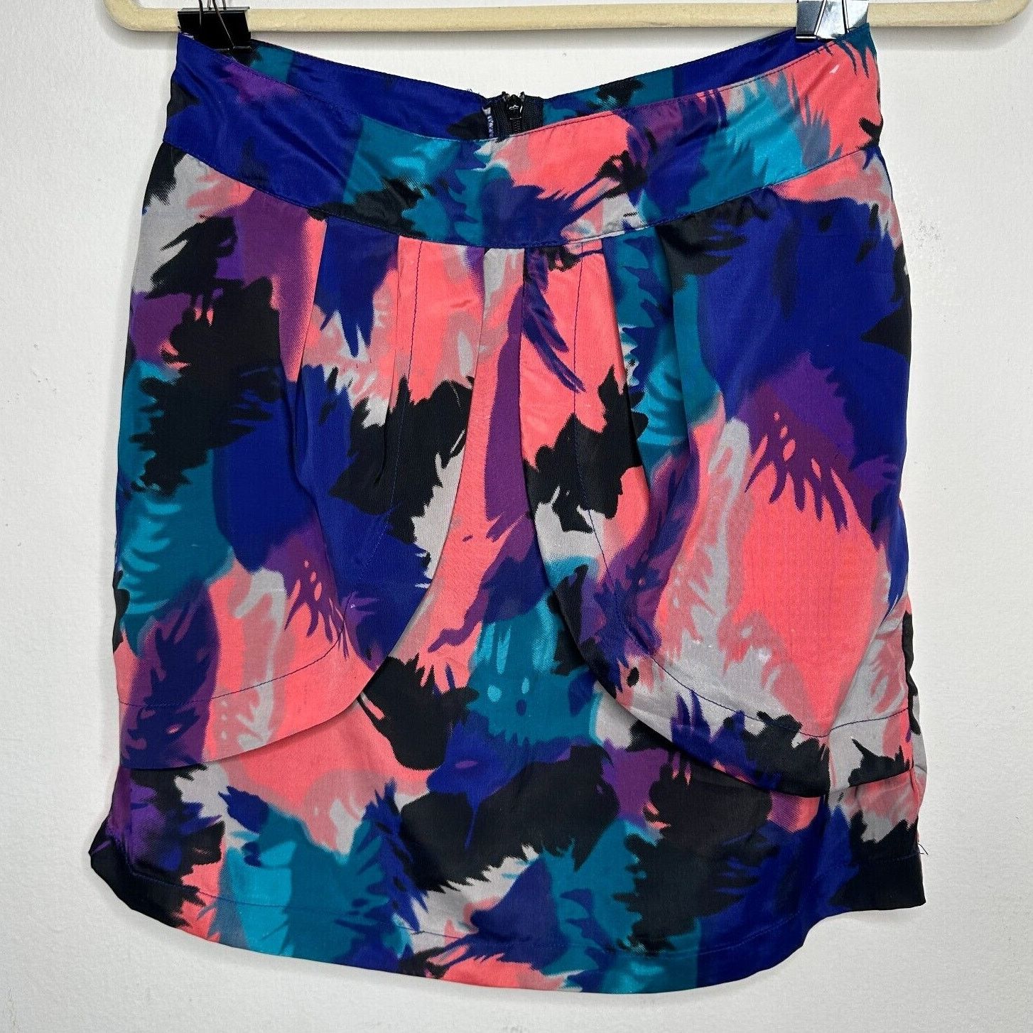 Other Delicia Satin Purple Pink Blue Geometric Tulip Zip Skirt S Size 27" / US 4 / IT 40 - 1 Thumbnail