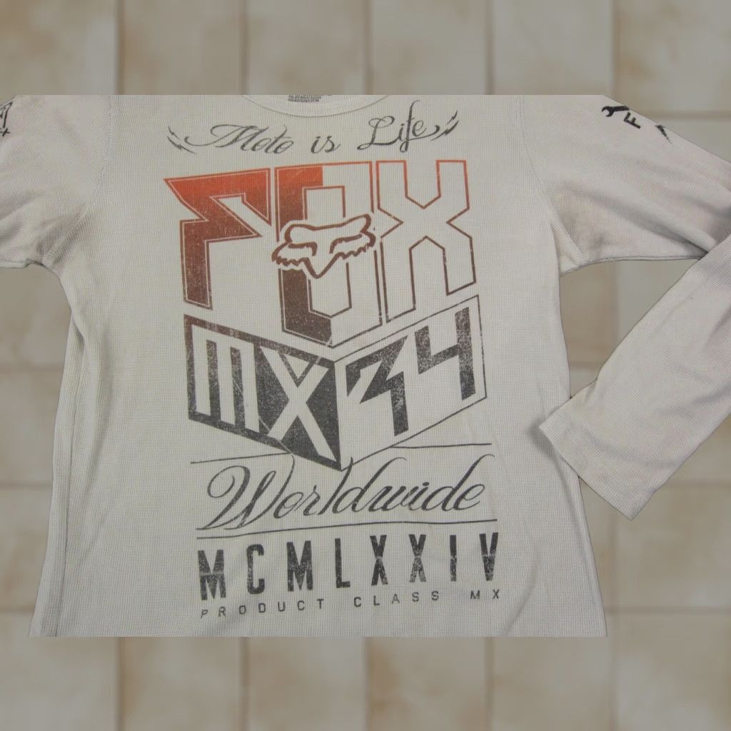 Fox Racing Fox Racing Shirt Adult Medium Creme MX34 Extreme Slim Fit Thermal Waffle Mens Logo Long Sleeve Crew Neck Beige 90s Biker Sports Size US M / EU 48-50 / 2 - 1 Thumbnail