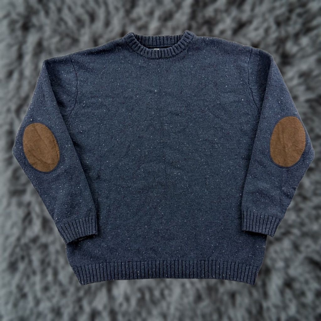 Vintage Line Of Trade Sweater Mens 2XL Blue Wool Blend Fleck Elbow Patches Knit Pullover Size US XL / EU 56 / 4 - 1 Thumbnail