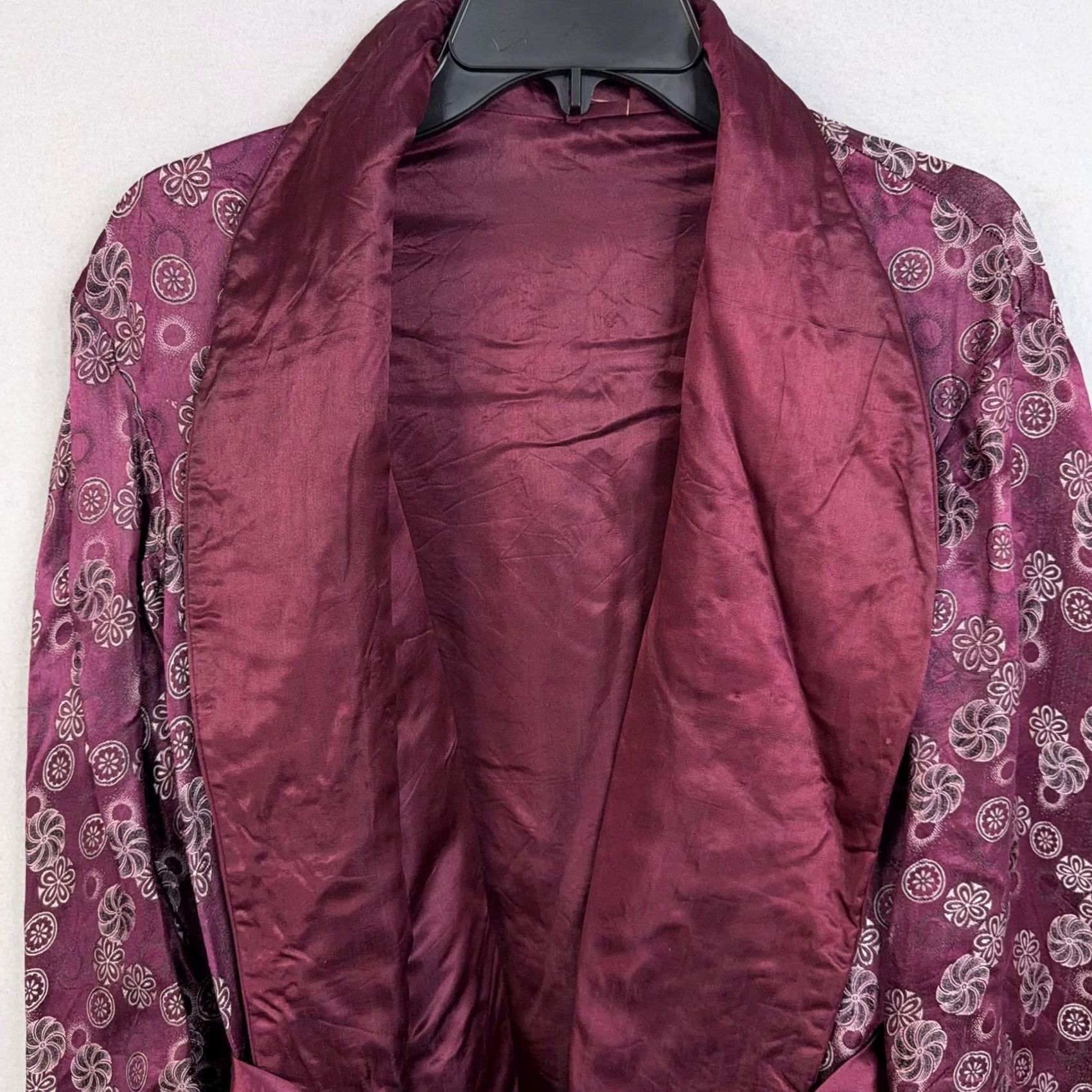 Vintage VINTAGE Satin Robe Womens Medium Purple Floral Kimono Tassel Belted Lounge Asian Size ONE SIZE - 2 Thumbnail
