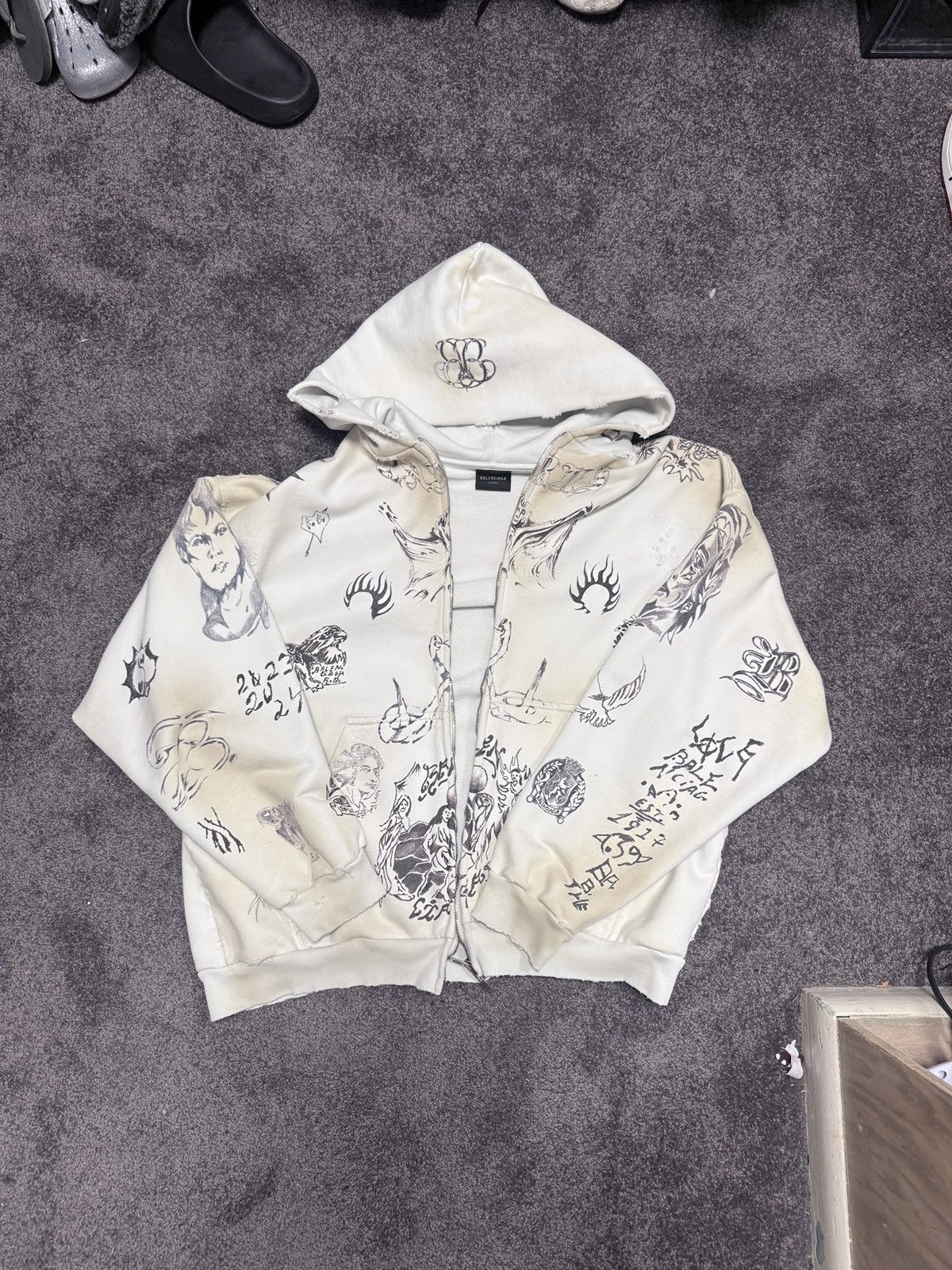 24SS BALENCIAGA Tatoo Zip Hoodie White M Balenciaga Men