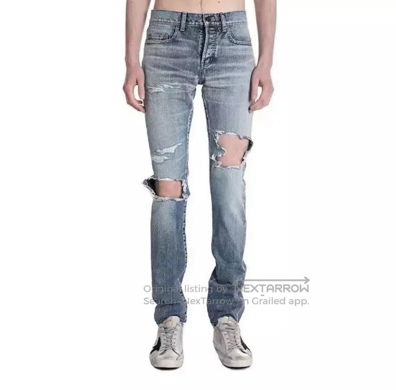 Saint Laurent Paris Saint Laurent Paris Blue Destroyed Denim Jeans Size US 30 / EU 46 - 5 Thumbnail