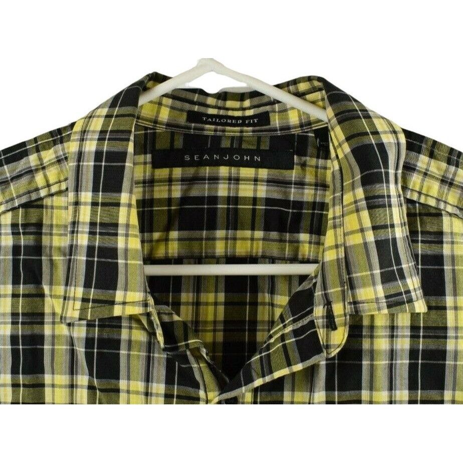Sean John Sean John Mens XL Button Down Pocket Black and Yellow Plaid Size US XL / EU 56 / 4 - 5 Thumbnail