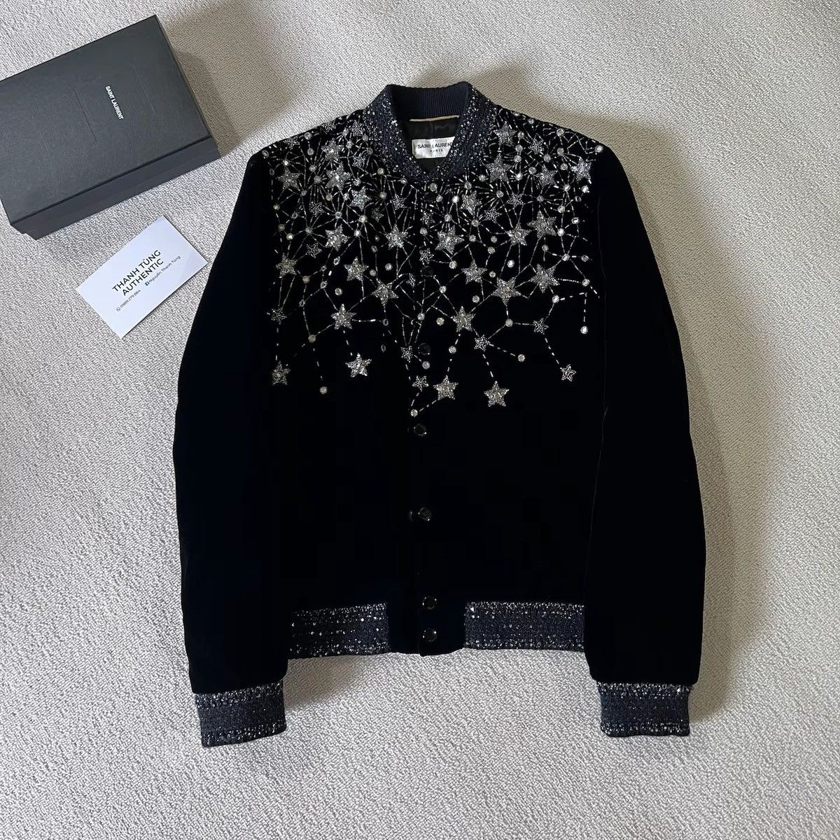 Anthony Vaccarello Saint Laurent Black Velvet Bomber Jacket Size XS / US 0-2 / IT 36-38 - 1 Thumbnail