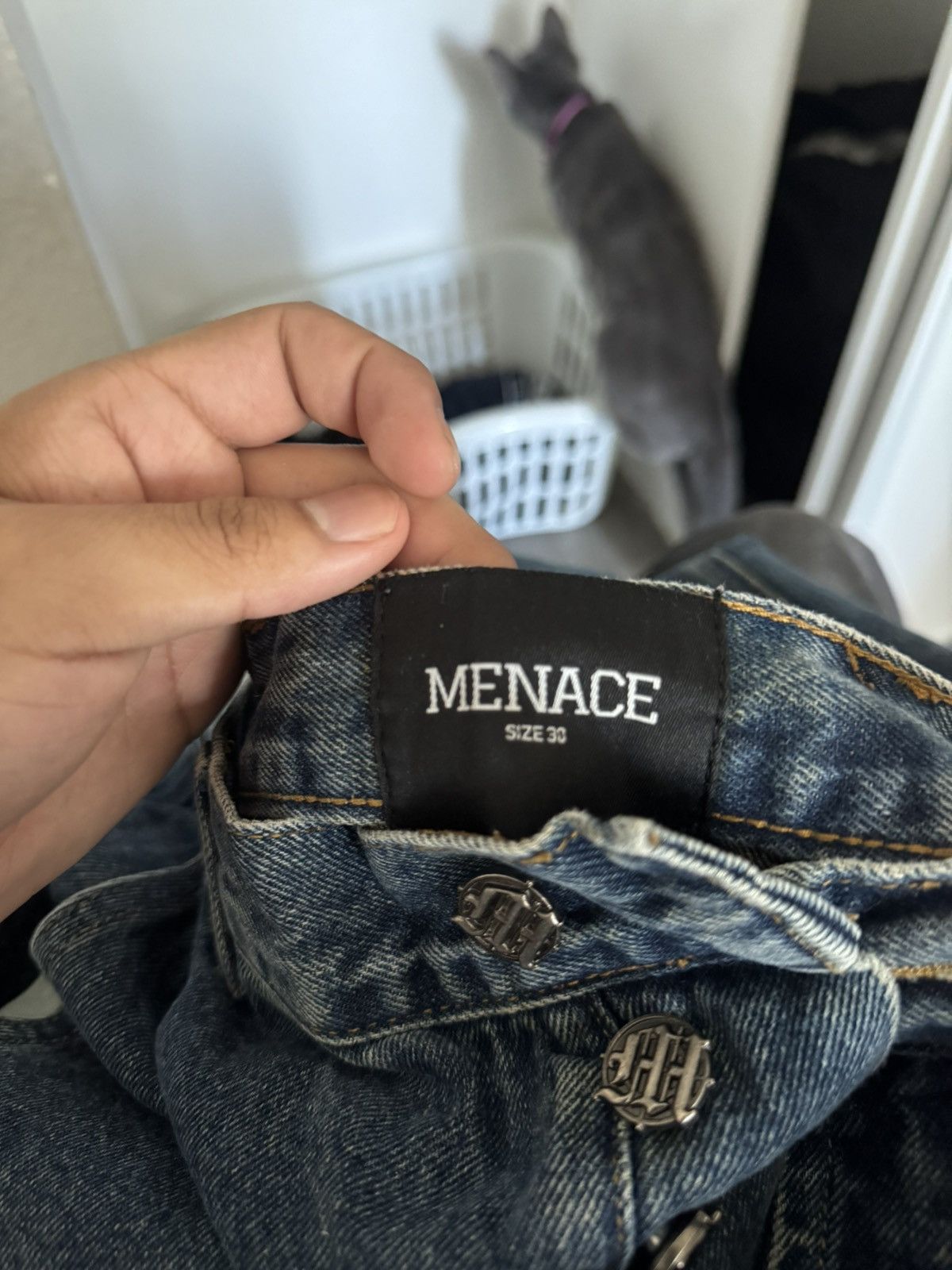 Menace Menace LA Distressed Stencil Denim Jeans Size US 30 / EU 46 - 4 Thumbnail