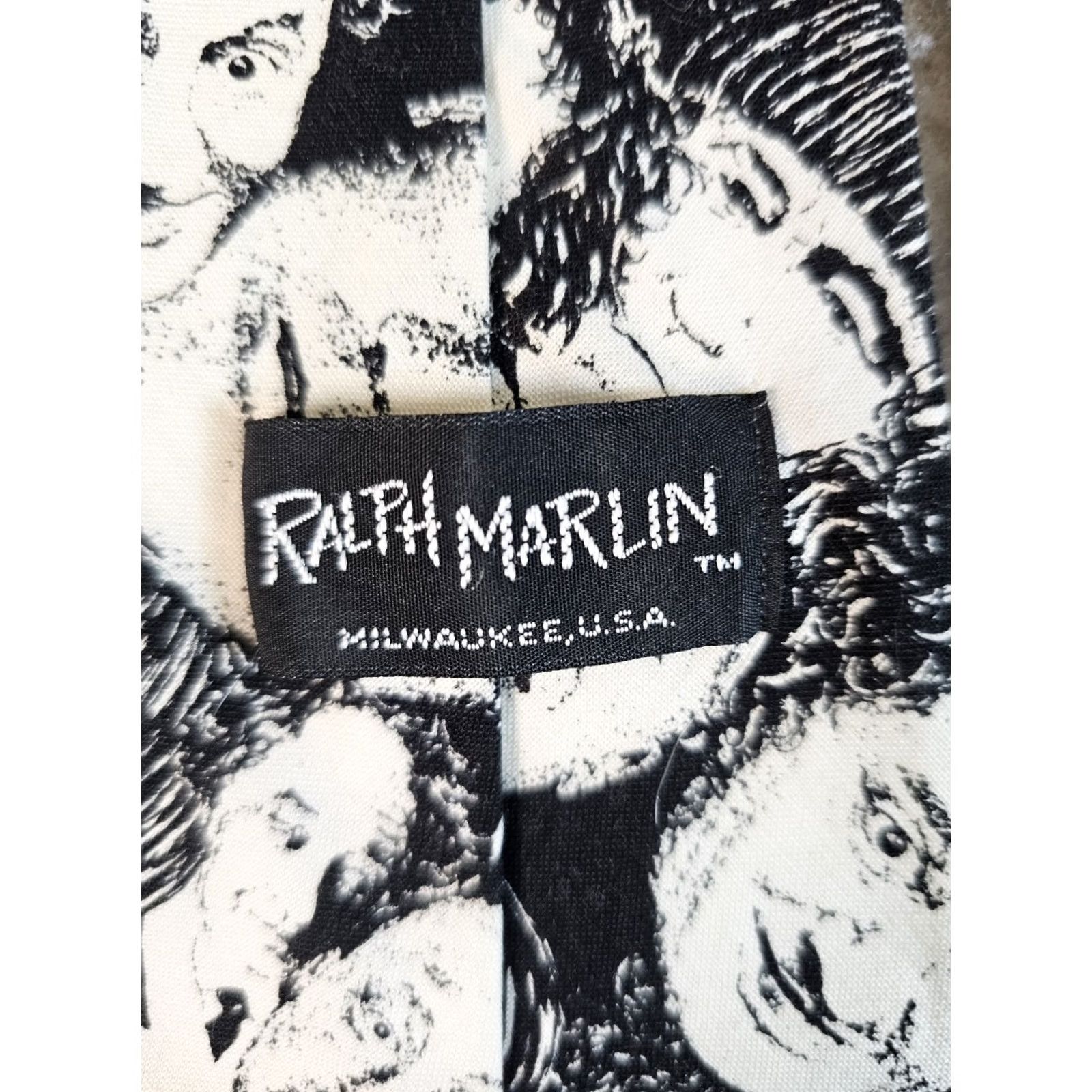 Vintage VINTAGE Ralph Marlin Three Stooges Neck Tie Black & White 60" Long 90s Mens Size ONE SIZE - 7 Thumbnail