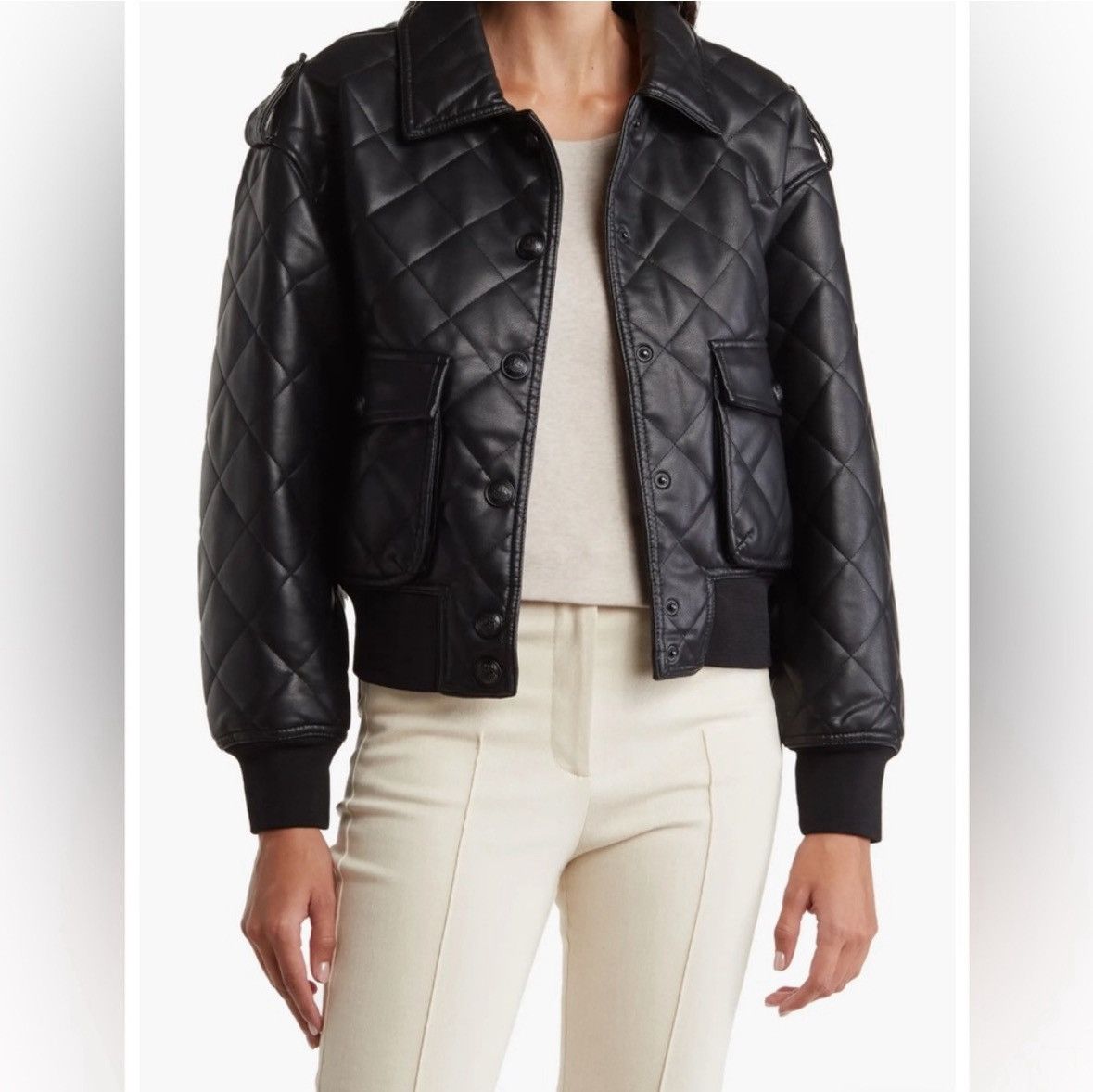Rebecca Minkoff Rebecca Minkoff Diamond Quilted Faux Leather Bomber Jacket Size M / US 6-8 / IT 42-44 - 1 Thumbnail