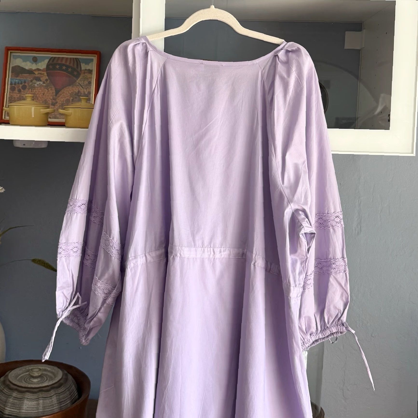 Vintage Harshman Belle Midi Dress Blouson Sleeve Lace Trim Lilac Plus Sz 3X Cottage Size XXL / US 16-18 / IT 52-54 - 6 Thumbnail
