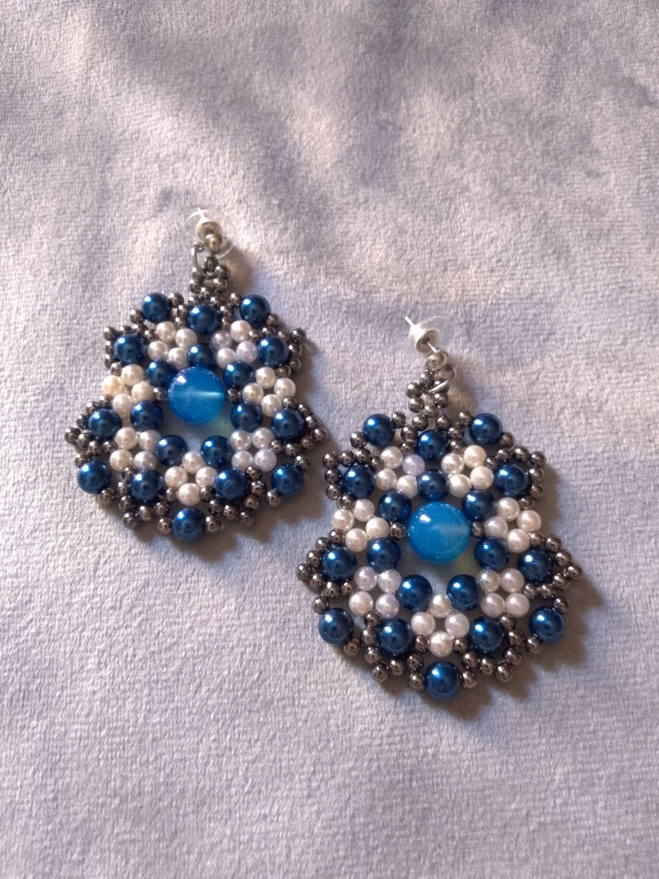 Handmade Earrings Blu Agate Gemstones baroque style Size ONE SIZE - 6 Thumbnail