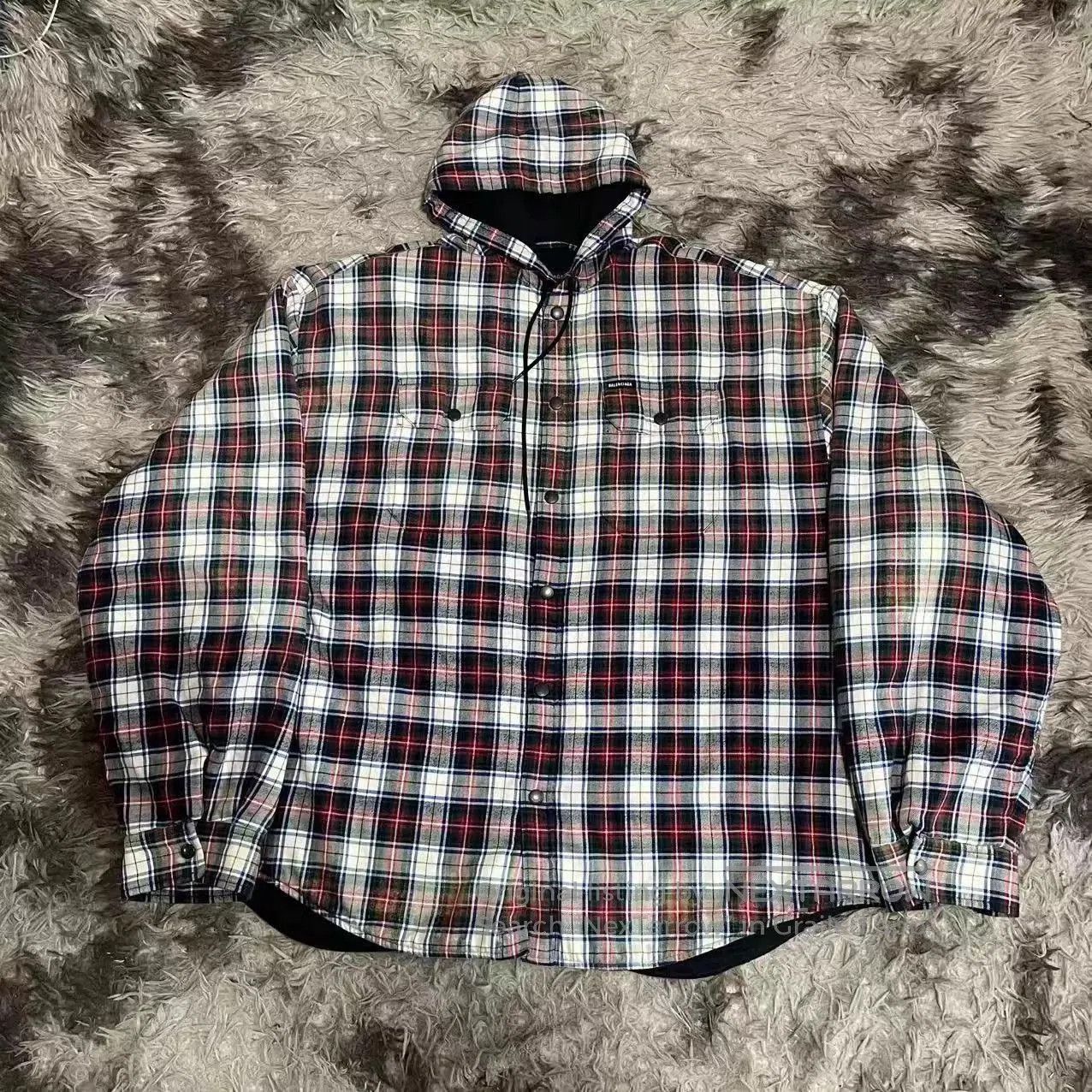 Balenciaga Plaid Hooded Long-Sleeve Shirt. Size US XS / EU 42 / 0 - 1 Thumbnail