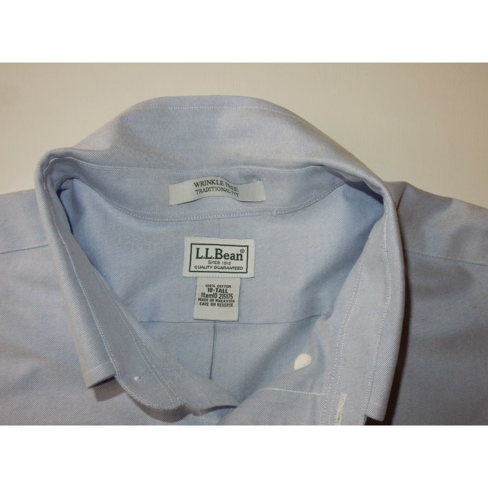 Vintage L.L. Bean Dress Shirt Men Short Sleeve 18 Size Cotton Oxford Blue Solid 27" Chest 34.5" Length Mens Size 48R - 4 Thumbnail