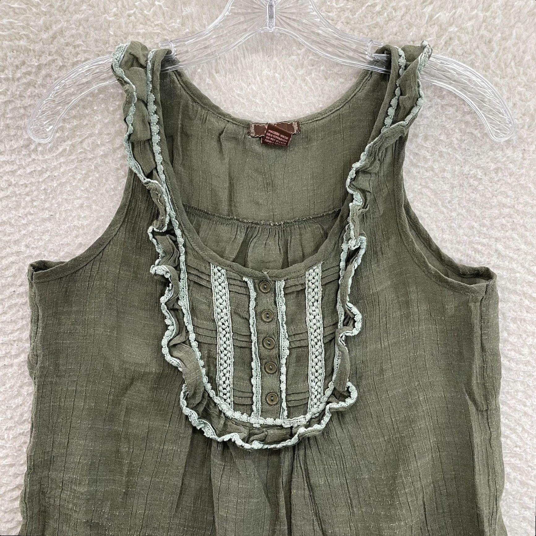 Vintage Y2K Vintage Top Medium Green Ruffle Sleeveless Bohemian Boho Fairy Grunge Shirt M Womens Size M / US 6-8 / IT 42-44 - 3 Thumbnail
