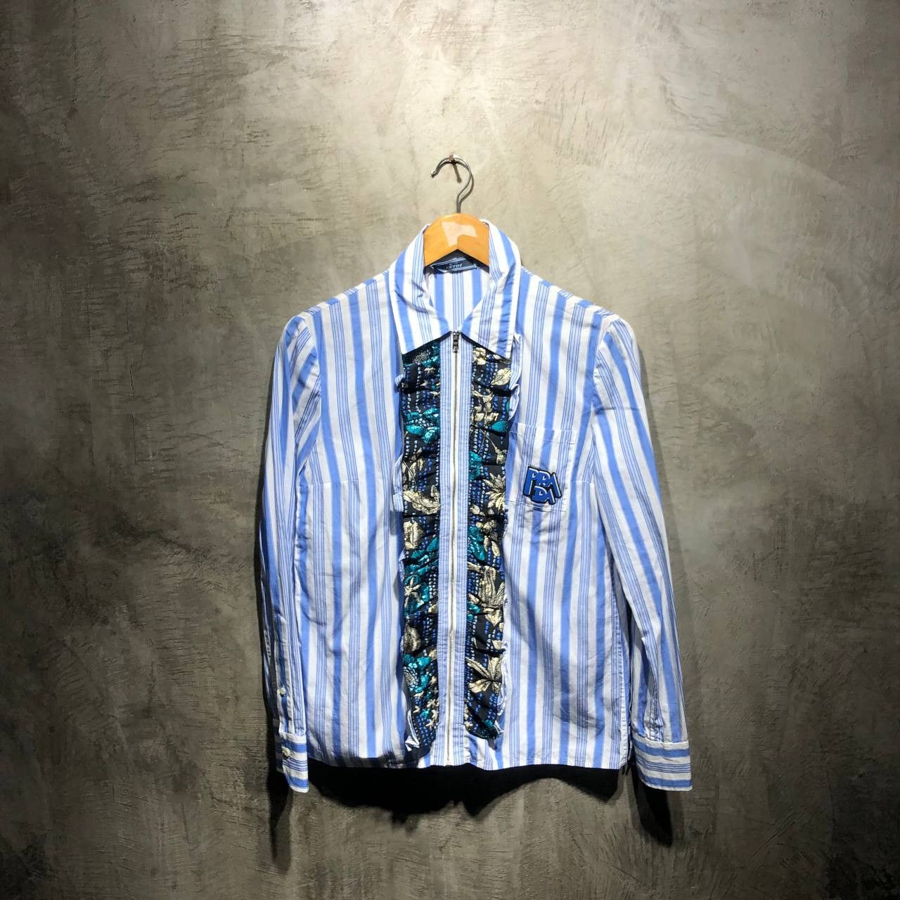 Prada Prada Striped Cotton Brocade Ruffle front shirt Size S / US 4 / IT 40 - 1 Thumbnail