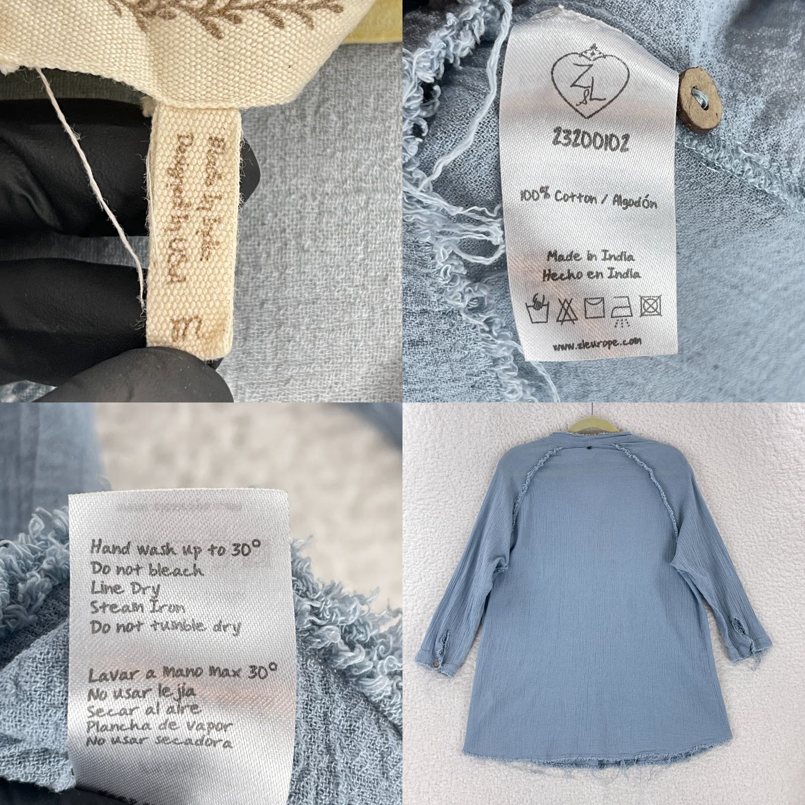 Vintage Z & L Button-Up Shirt Womens Medium Blue 3/4 Sleeve 100% Cotton V-Neck Casual Size M / US 6-8 / IT 42-44 - 8 Thumbnail
