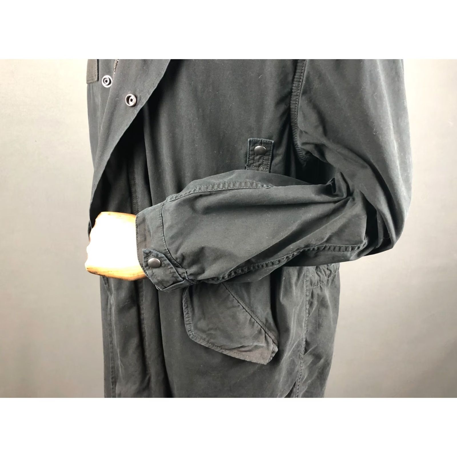 Allsaints AllSaints Coat Trench Black Cotton Men M Casual Long Coat with Side Pockets Adjustable Cuffs Waist Drawstring - Mens Size US M / EU 48-50 / 2 - 7 Thumbnail