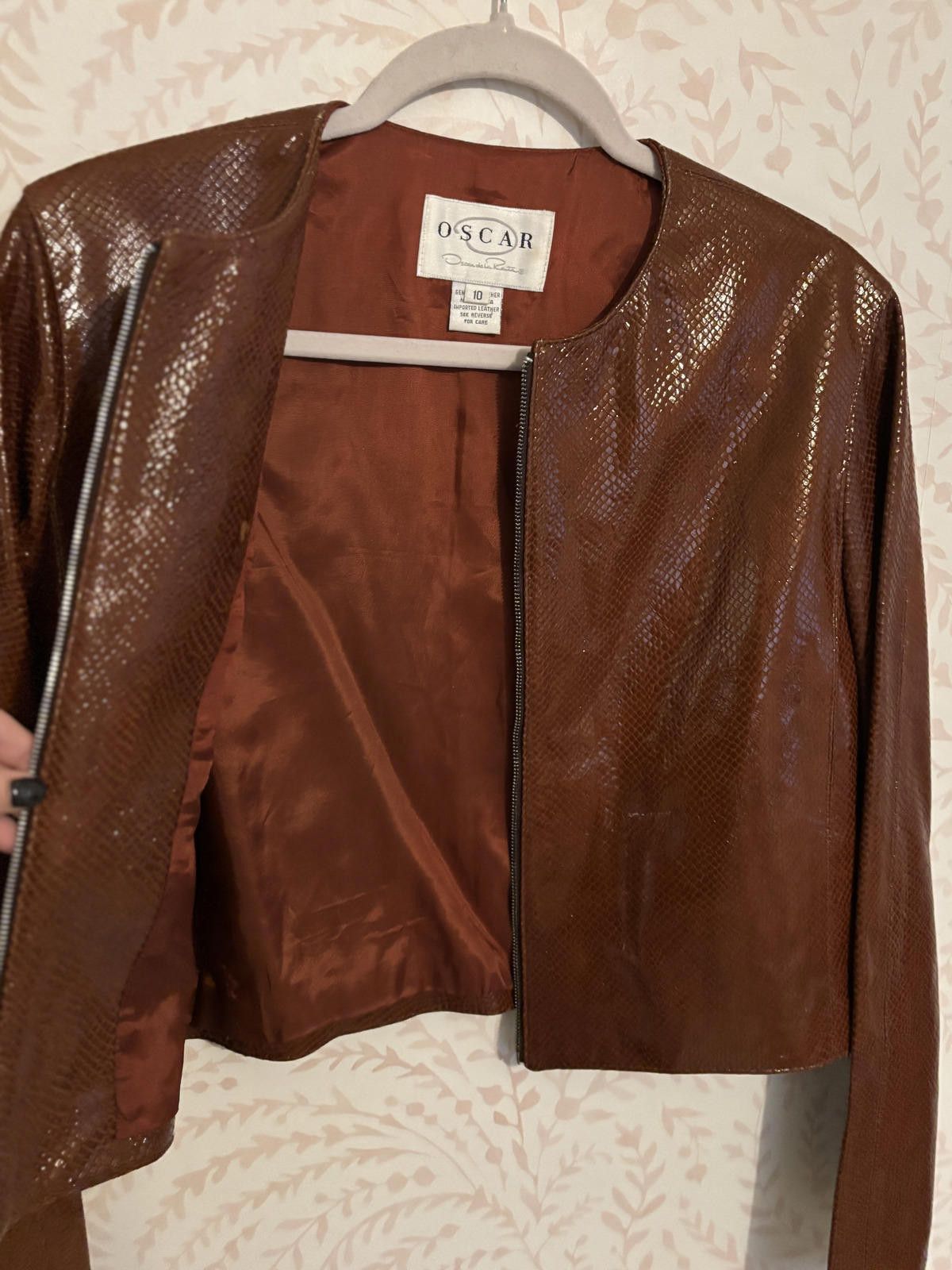 Oscar De La Renta Oscar de la Renta Brown Exotic Leather Zip-Up Jacket Size 10 Size L / US 10 / IT 46 - 4 Thumbnail