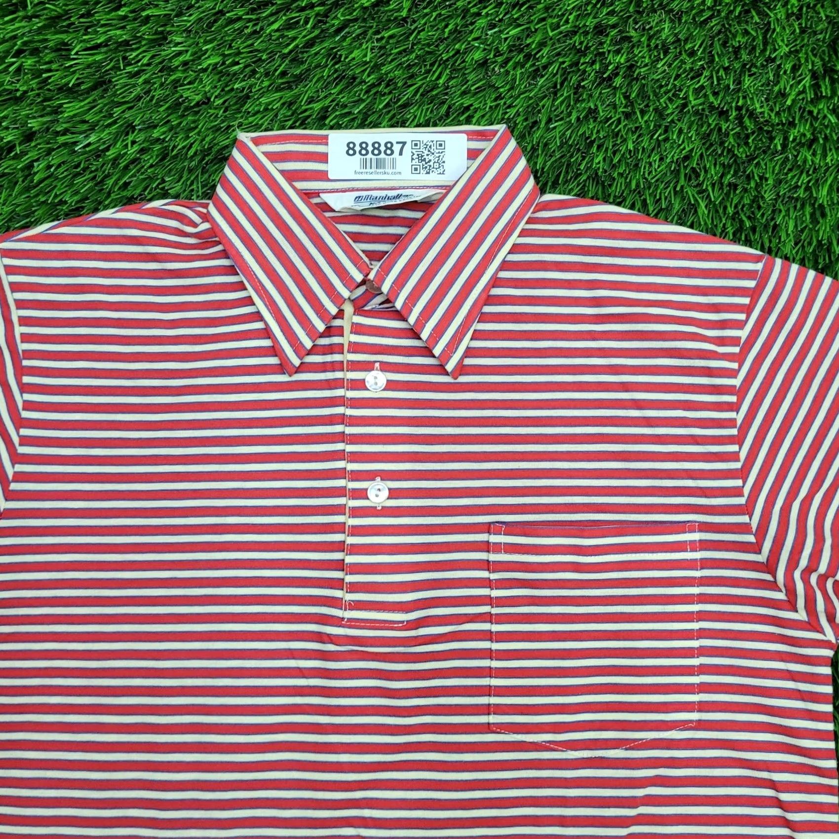 Vintage VINTAGE Manhattan Nature Knit Striped Polo Shirt Mens Small 3-Button Placket Cotton Poly Red White Knit Polo Shirt 70s Bohemian Mens S Size US S / EU 44-46 / 1 - 2 Thumbnail