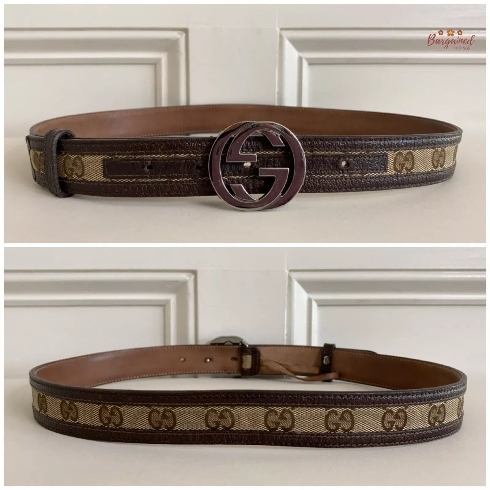 Gucci GUCCI Monogram Canvas Silver Interlocking G Buckle Belt Size 30 - 3 Thumbnail