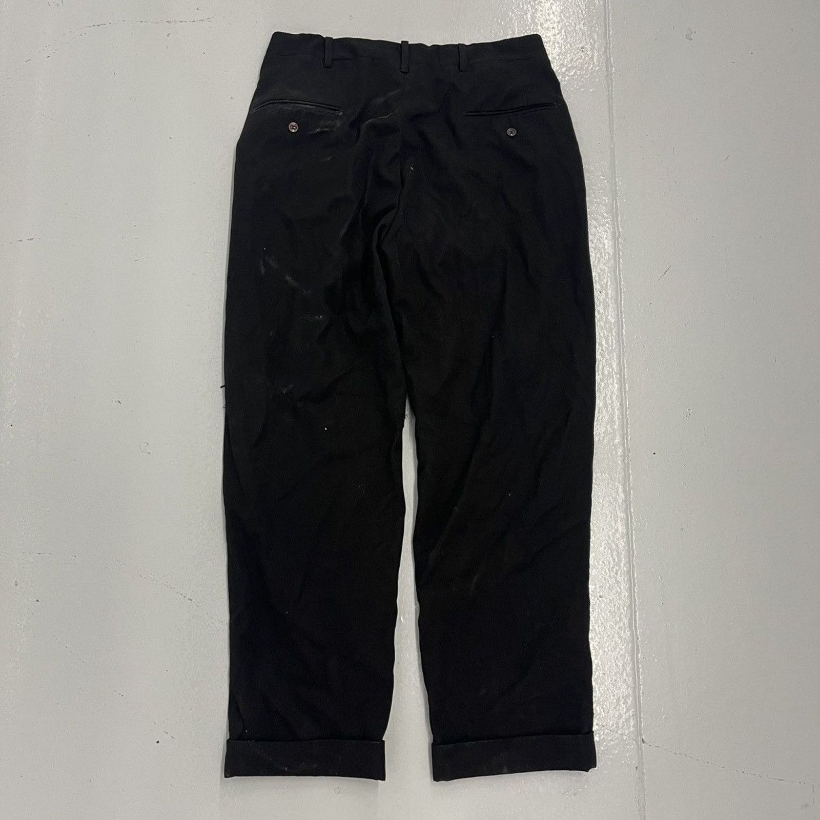 Other Vintage 60s Black Wool Flat Front Trousers 32x28 Size US 32 / EU 48 - 4 Thumbnail
