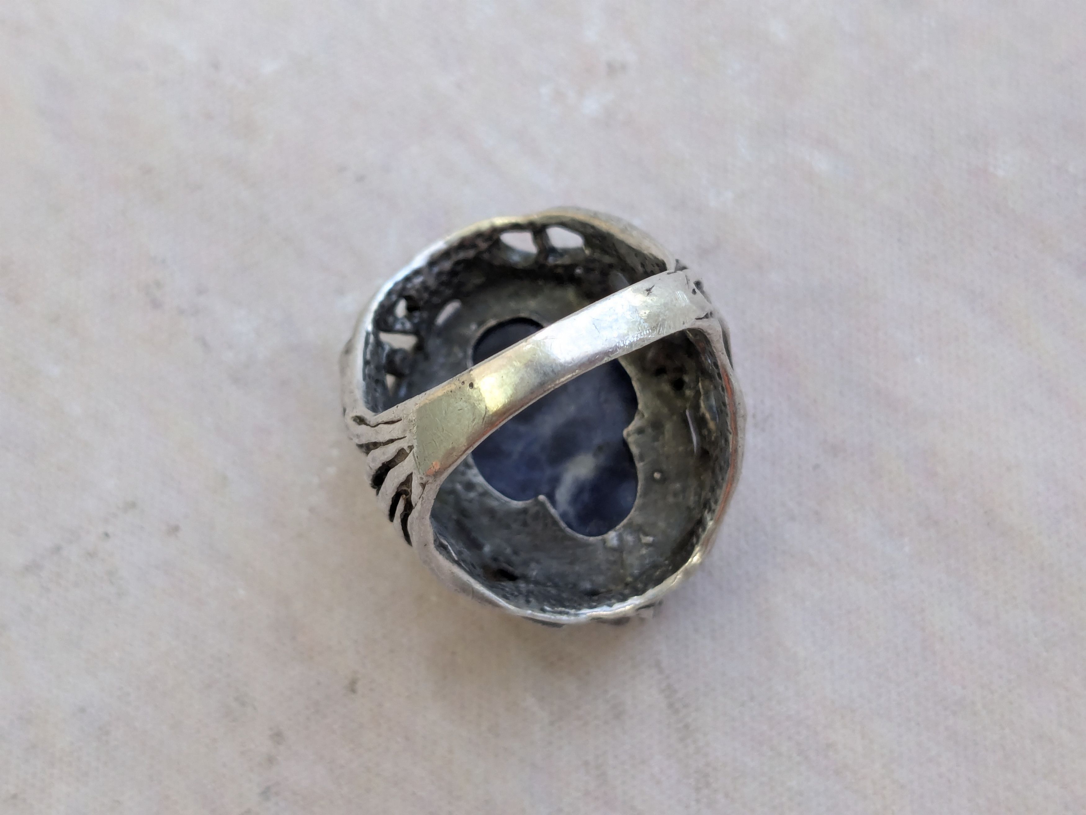 Vintage Vintage Sterling Silver Ring Blue Sodalite 11 Brutalist Size ONE SIZE - 9 Thumbnail
