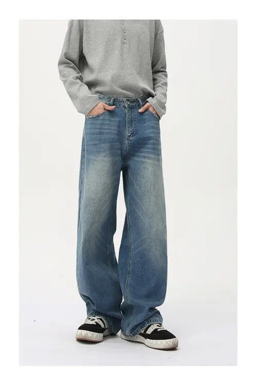 Jean Washed vintage whisker loose wide-leg straight jeans y2k Size US 32 / EU 48 - 7 Thumbnail