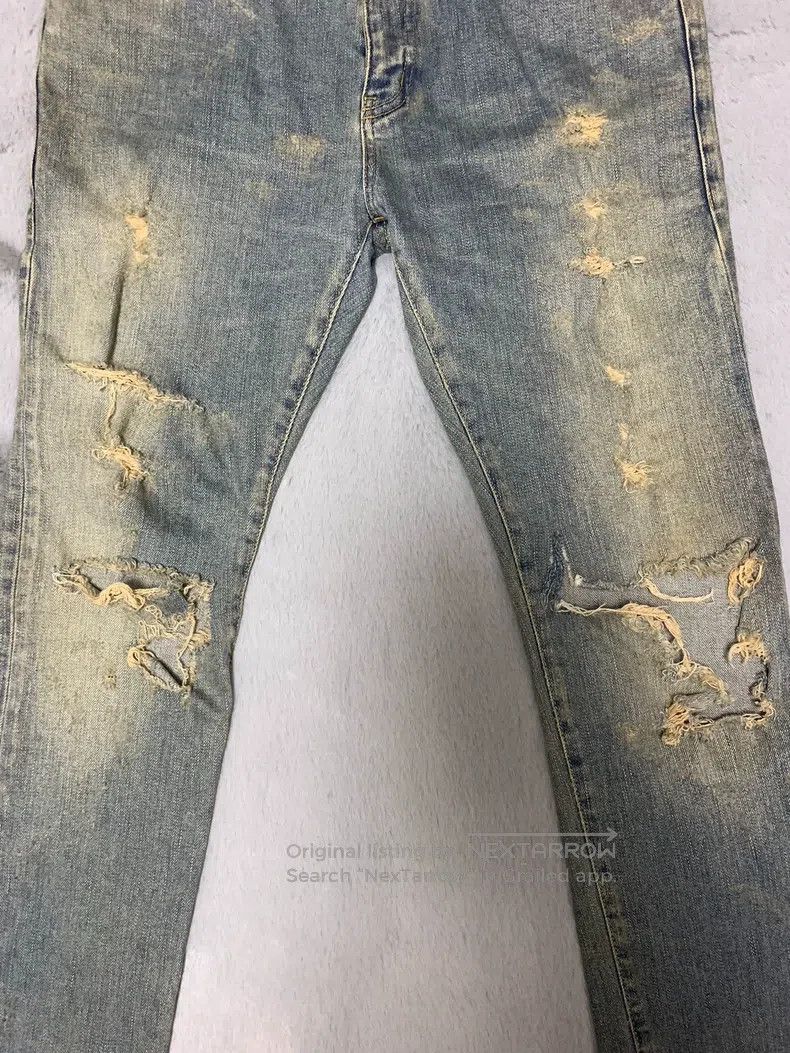 Saint Laurent Paris Saint Laurent Paris Blue Faded Yellow Mud Double Knee Dest Size US 33 - 6 Thumbnail