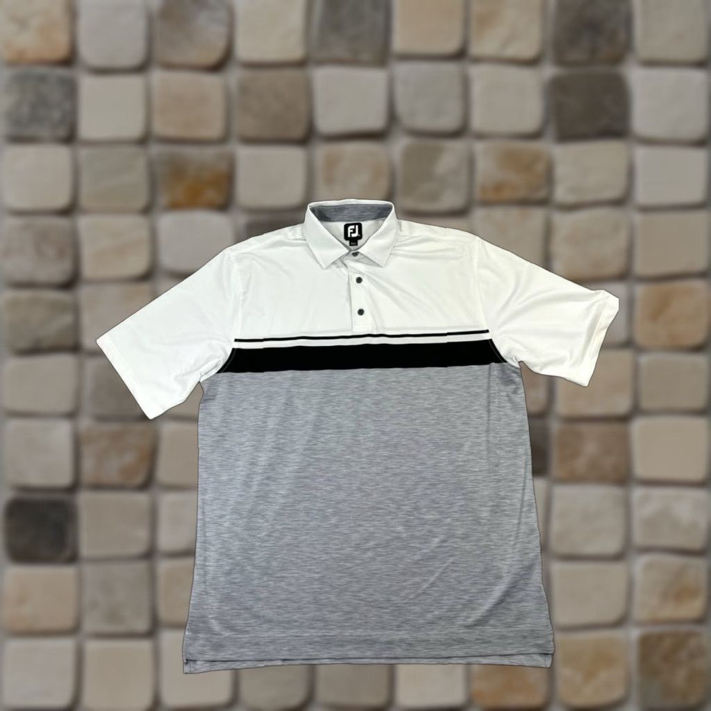 Footjoy FootJoy Polo Shirt Mens XL Gray White Black Golf Striped Short Sleeve Button Collared Sports Performance Stretch Regular Casual Polo Mens XL Gray Size US XL / EU 56 / 4 - 1 Thumbnail