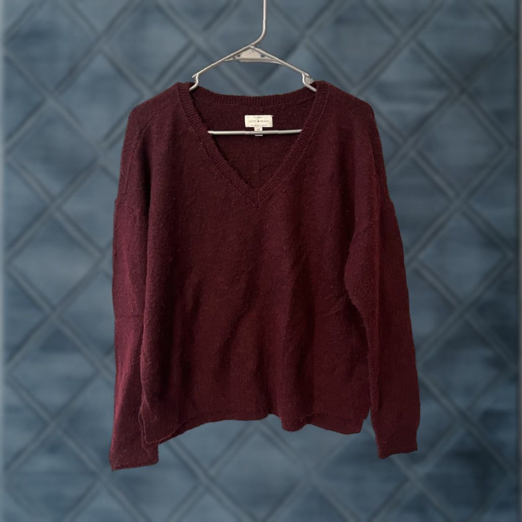 Lucky Brand Lucky Brand Sweater Womens Small Maroon V-Neck Pullover Polyester Wool Blend Knit All Seasons Lightweight Oversized Size S / US 4 / IT 40 - 1 Thumbnail