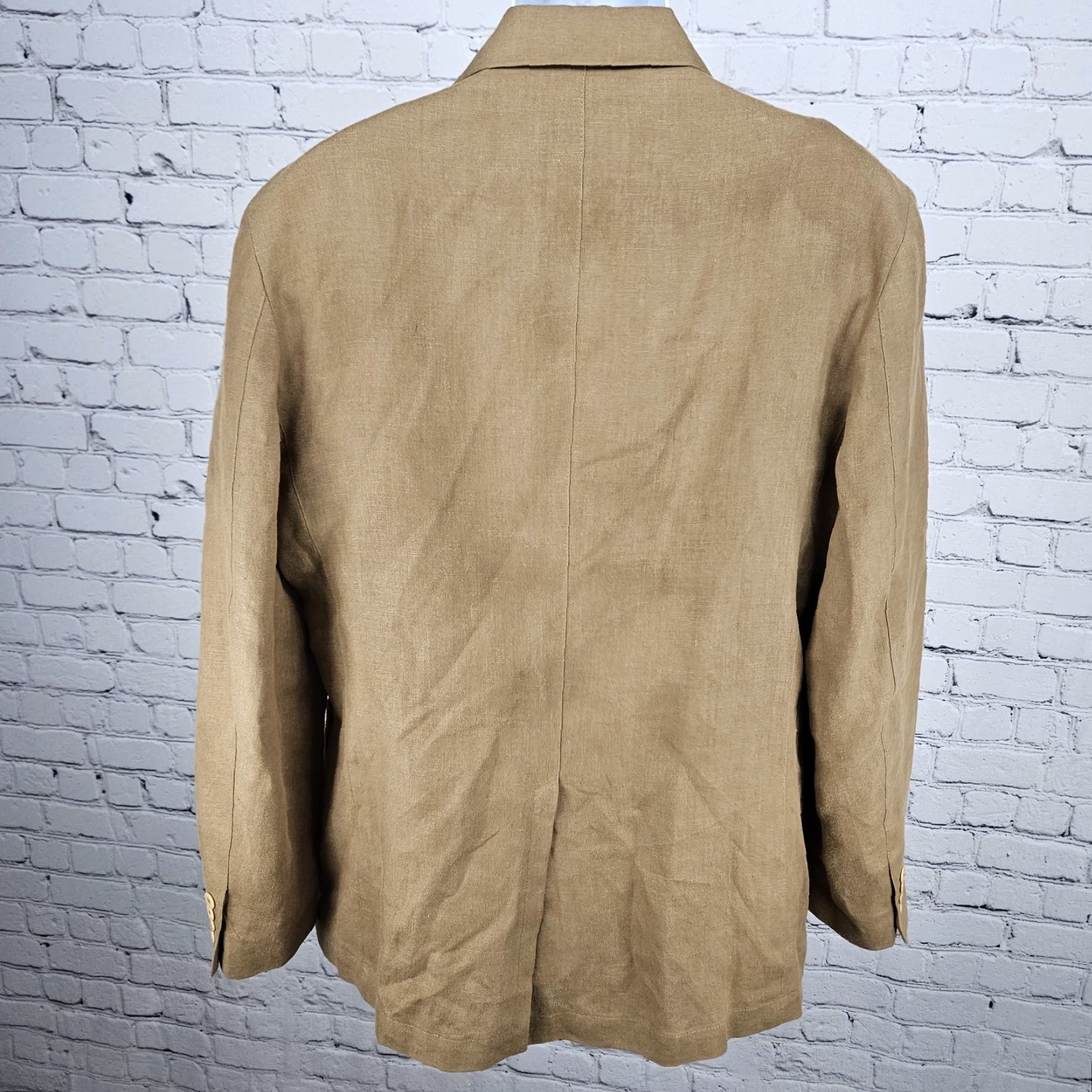 Vintage VINTAGE Barry Bricken Weekend Brown 100% Linen Sport Coat 42R Blazer Notch Lapel 3-Button Vented Shirt Jacket Mens Size 42R - 2 Thumbnail