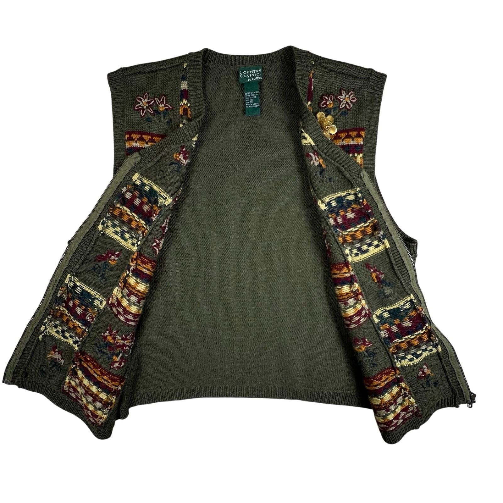Vintage Vintage Embroidered Knit Vest XL Olive Floral Granny Cottage Size XL / US 12-14 / IT 48-50 - 5 Thumbnail