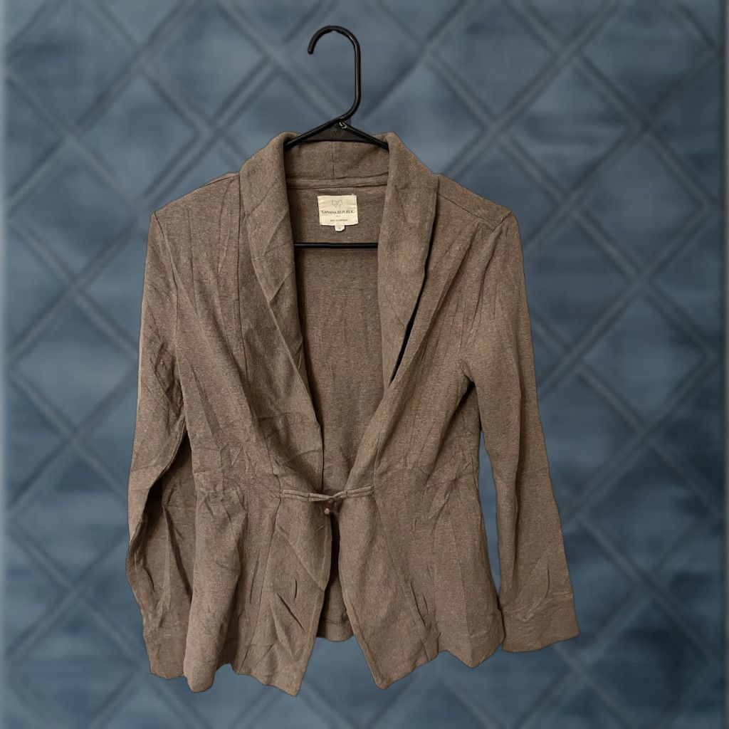 Banana Republic Banana Republic Cardigan Women S Taupe Brown 94% Cotton 6% Spandex Cable-Knit Button Front V-Neck Casual Classic All Seasons Size S / US 4 / IT 40 - 1 Thumbnail