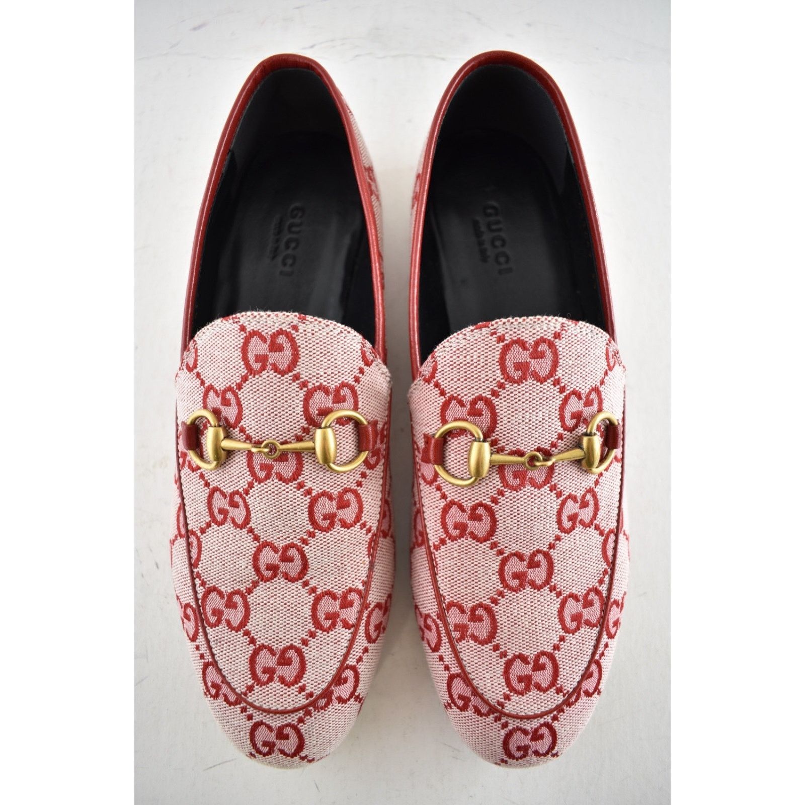 Gucci Gucci New Jordaan Hibiscus Red GG Logo Canvas Horsebit Size US 6 / IT 36 - 10 Thumbnail
