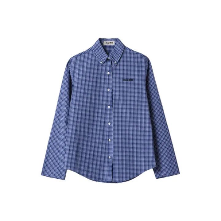 Miu Miu Miu Miu Blue Checkered Embroidered Shirt 0079 Size M / US 6-8 / IT 42-44 - 1 Thumbnail