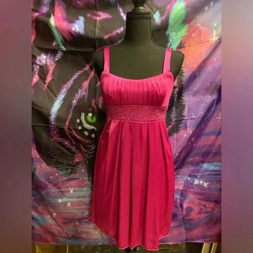 Designer Stylish Pink Cocktail Dress with Sequined Waist Size S / US 4 / IT 40 - 1 Thumbnail