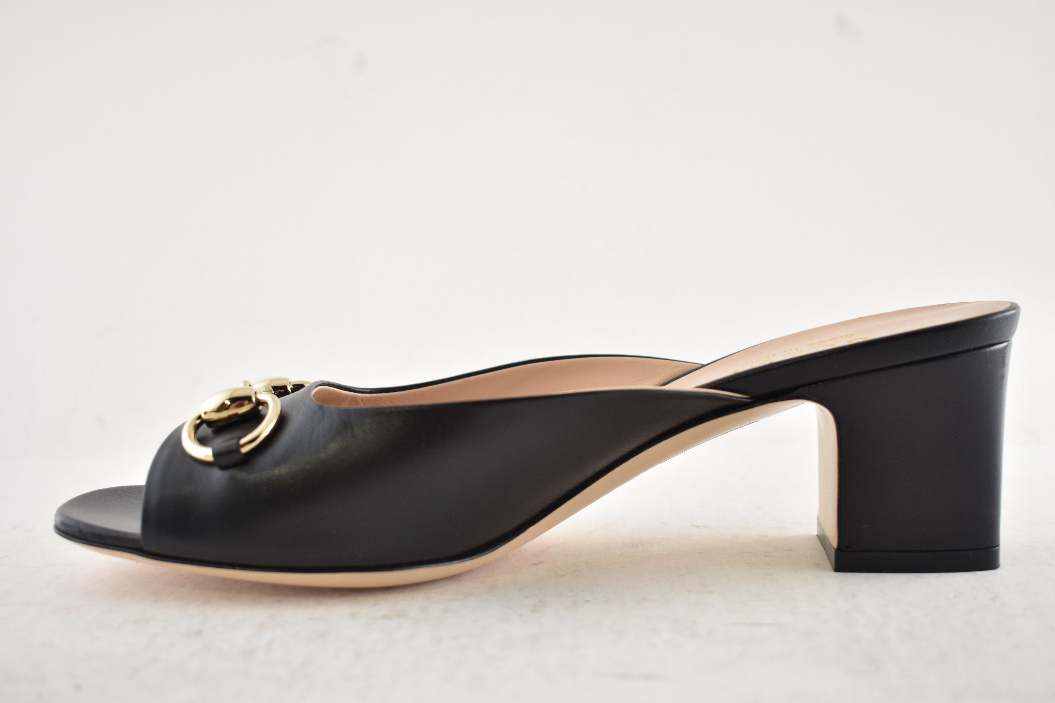 Gucci Gucci Lady Horsebit Leather Gold Block Heel Mule Sandal 37.5 Size US 7.5 / IT 37.5 - 14 Thumbnail