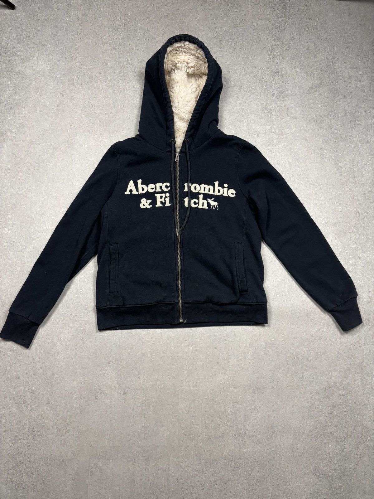 Abercrombie & Fitch Abercrombie & Fitch Fuzzy Sherpa Zip Hoodie Navy Y2K Vintage Size US M / EU 48-50 / 2 - 1 Thumbnail