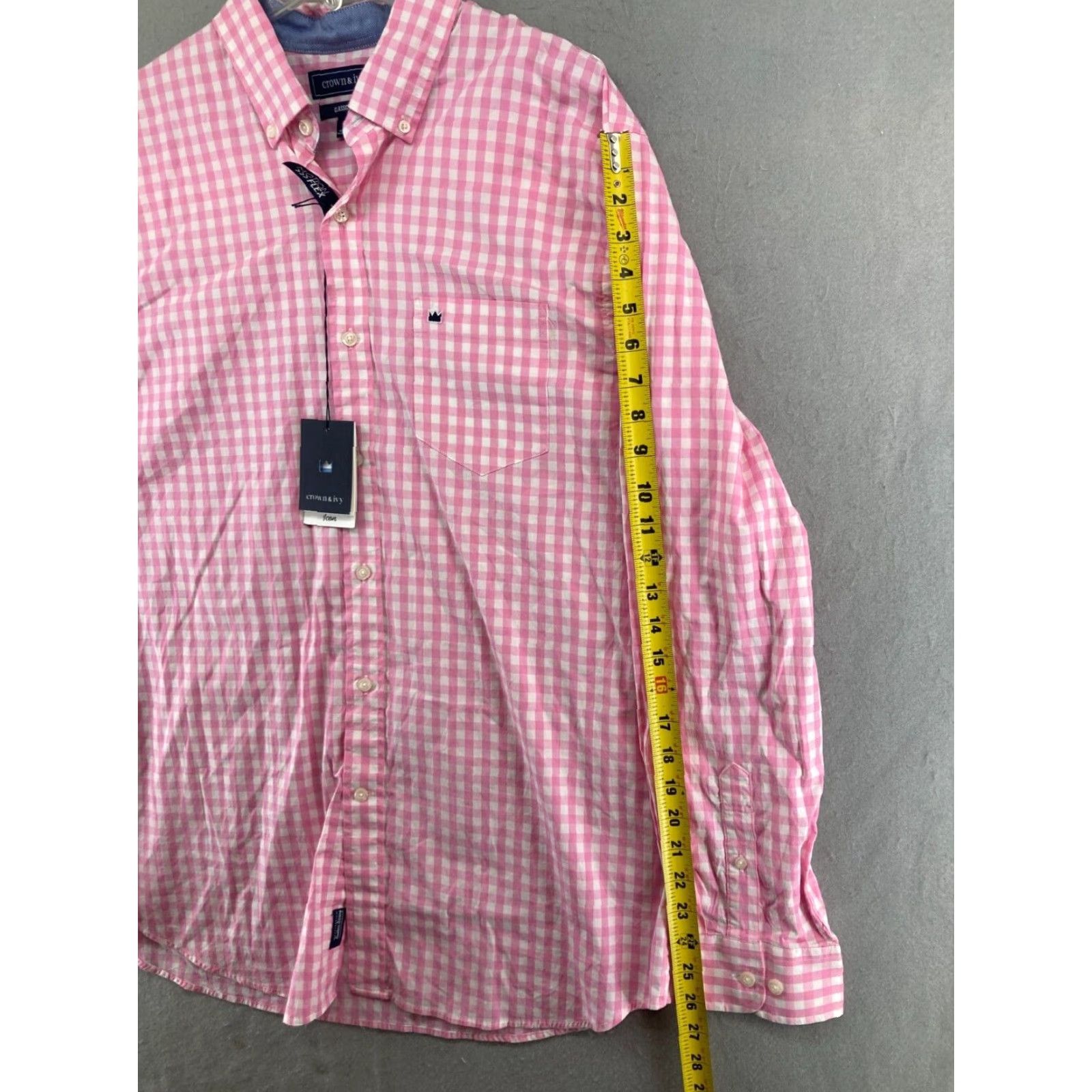 Vintage Crown & Ivy Shirt Mens Large Pink Check Classic Fit NWT Motion Flex Button-Up Collared Long Sleeve Cotton Blend Size US L / EU 52-54 / 3 - 4 Thumbnail