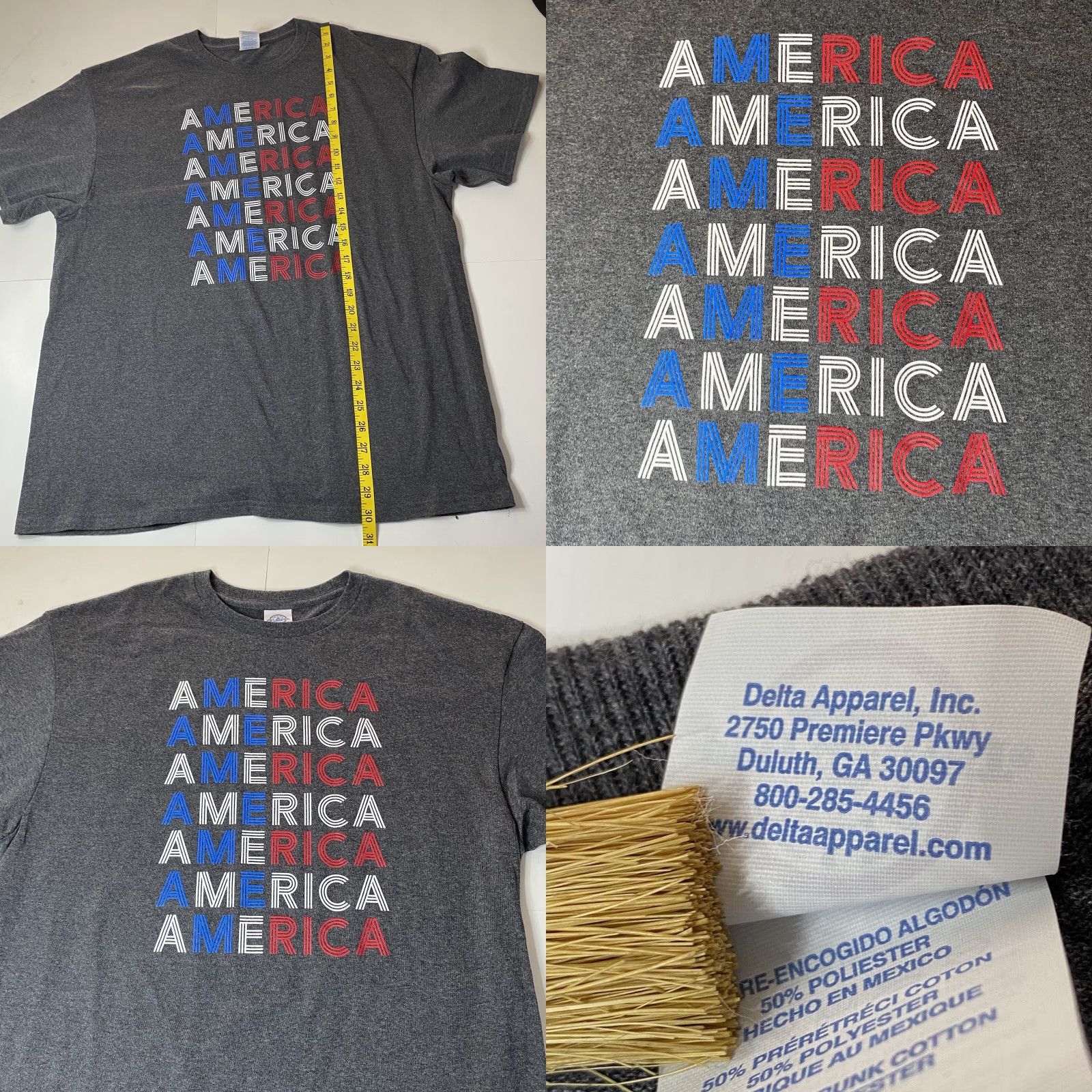 Delta Patriotic America T Shirt Spell Out All Over Gray XL XG TG Size US XL / EU 56 / 4 - 8 Thumbnail