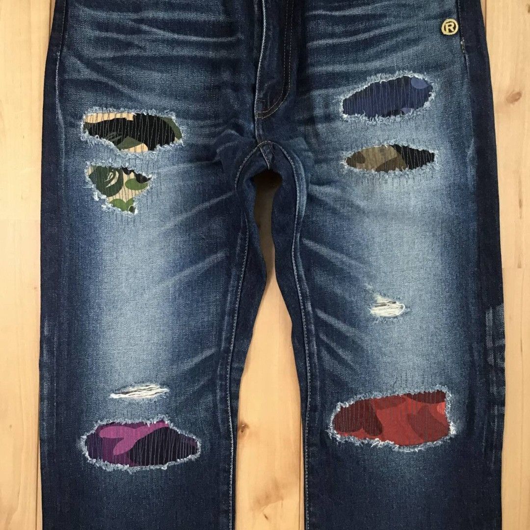 Bape BAPE Damaged Denim Pants MIX camo a bathing ape ★size M Size US 32 / EU 48 - 2 Thumbnail
