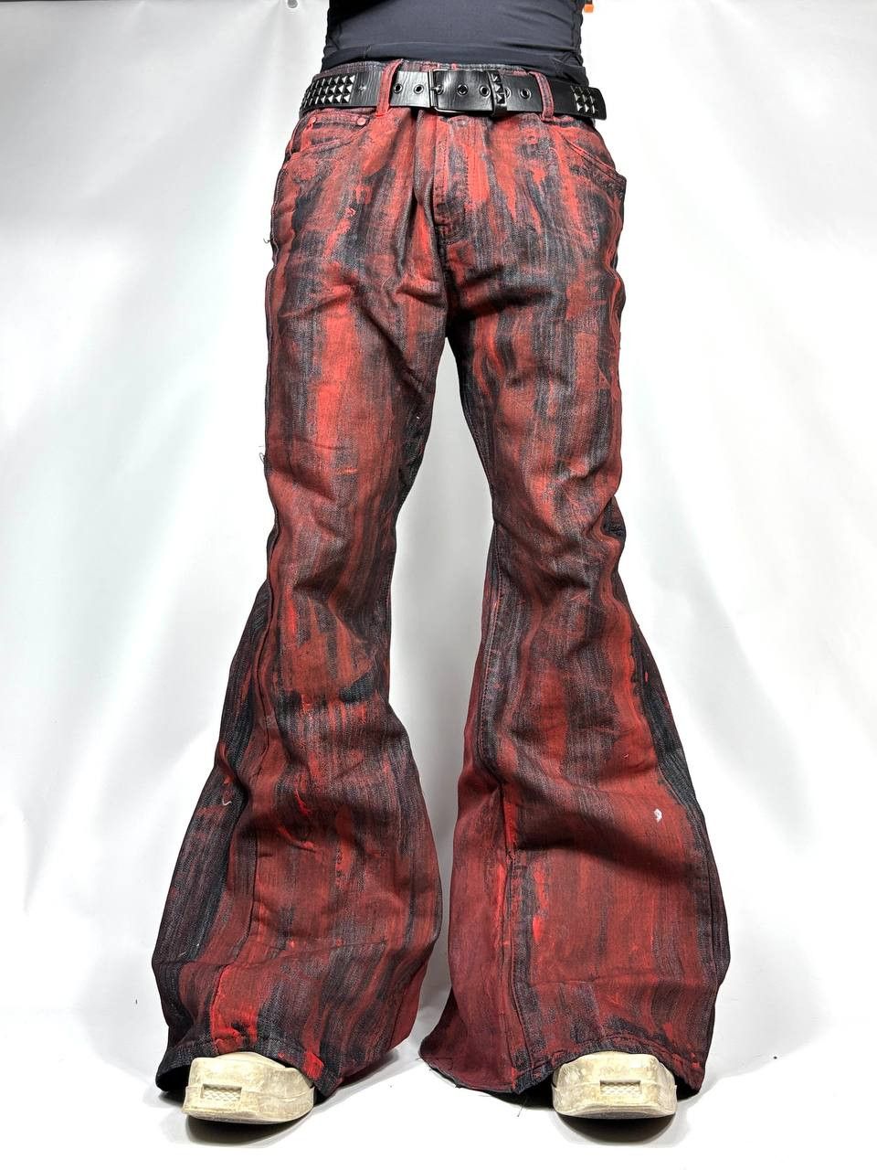 Japanese Brand Custom Black Baggy Distressed Jeans Painted Wide Leg Size US 31 - 1 Thumbnail