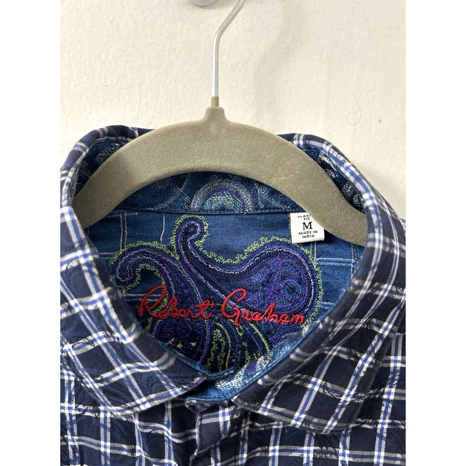 Robert Graham Robert Graham Shirt Mens M Navy Blue Plaid Paisley Button-Down Cotton Long Sleeve Size US M / EU 48-50 / 2 - 5 Thumbnail
