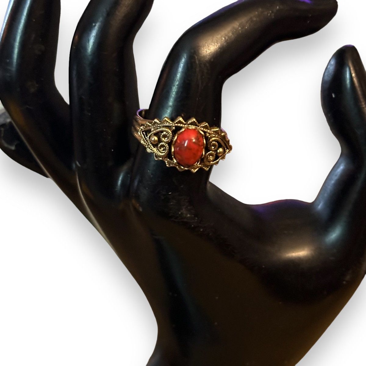 Vintage Vintage Victorian coral stone adjustable ring Size ONE SIZE - 2 Thumbnail