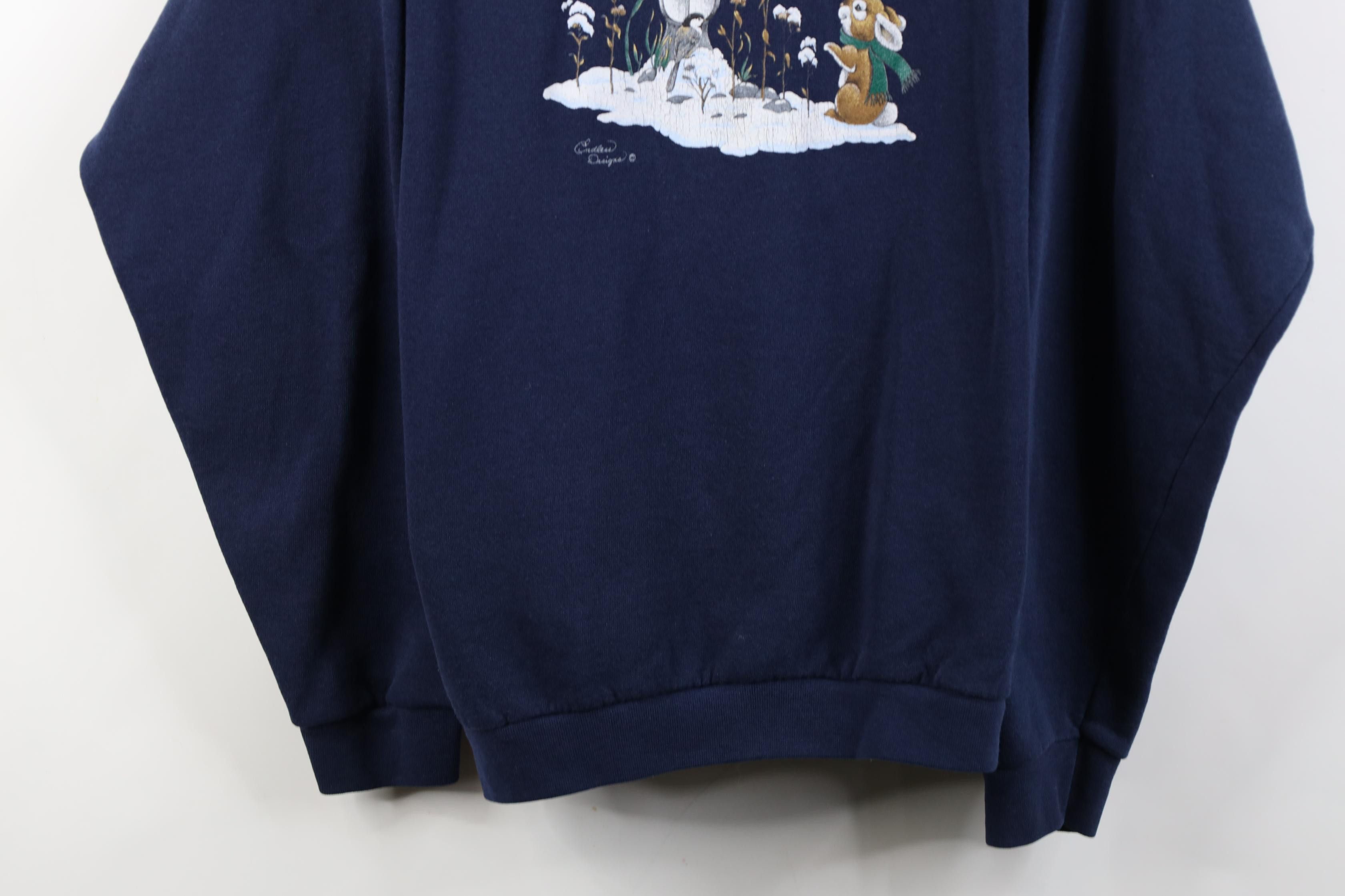 Vintage Vintage 90s Streetwear Birds Rabbit Sweatshirt Blue USA Size XL / US 12-14 / IT 48-50 - 3 Thumbnail