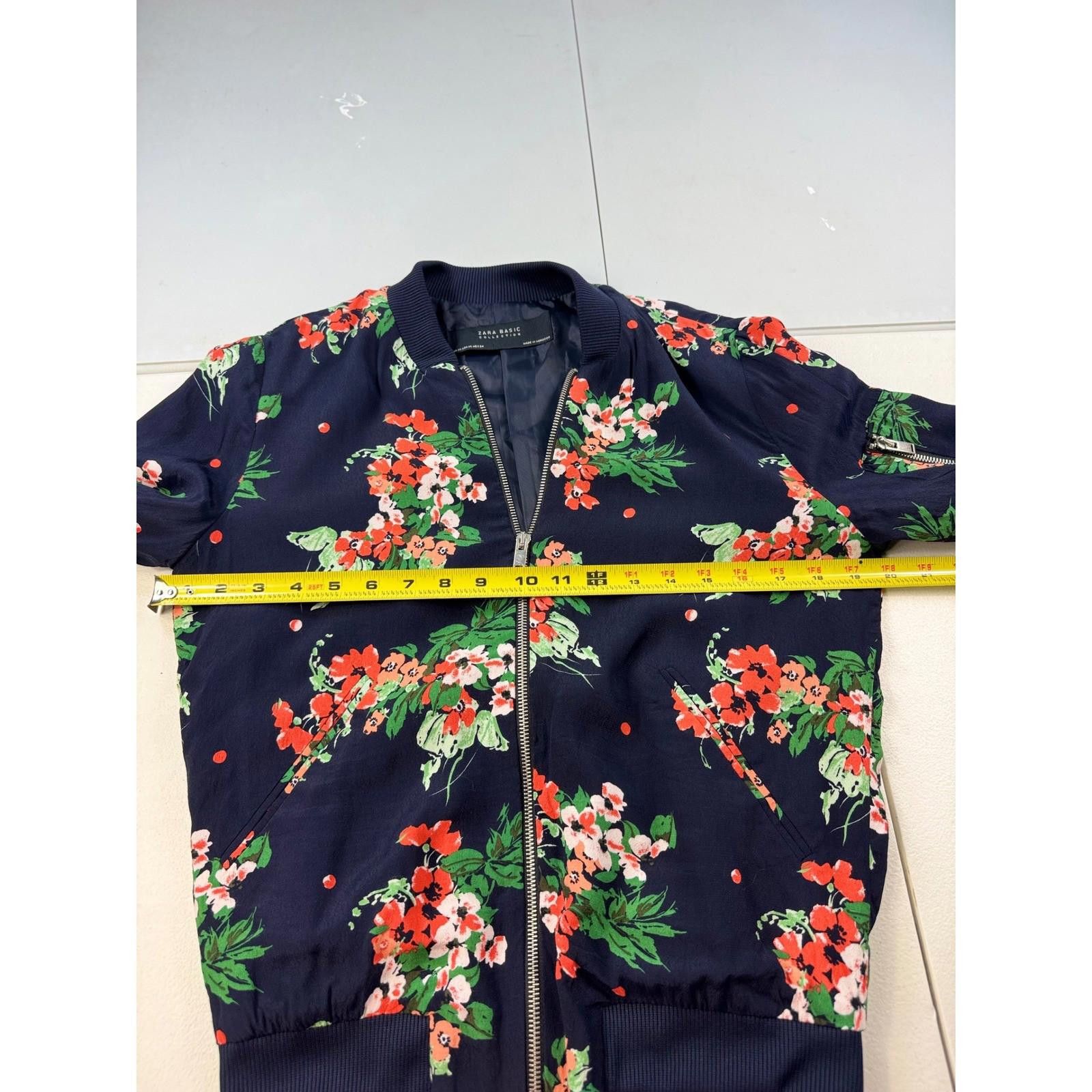 Other Zara Basic Floral Bomber Jacket Size XS Navy Blue Orange Size XS / US 0-2 / IT 36-38 - 4 Thumbnail