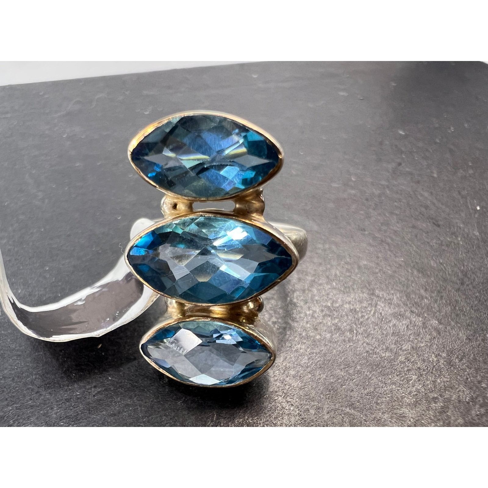 Other NEW WT Blue topaz triple stone sterling silver ring size 6 Size ONE SIZE - 6 Thumbnail