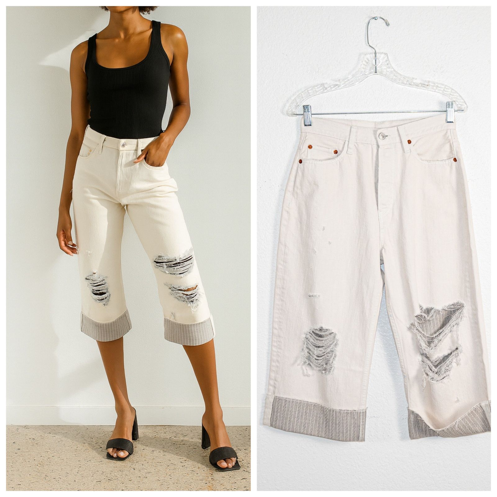 RE/DONE RE/DONE Cuffed super Cropped Denim Jeans Cream white 26waist Size 26" / US 2 / IT 38 - 1 Thumbnail