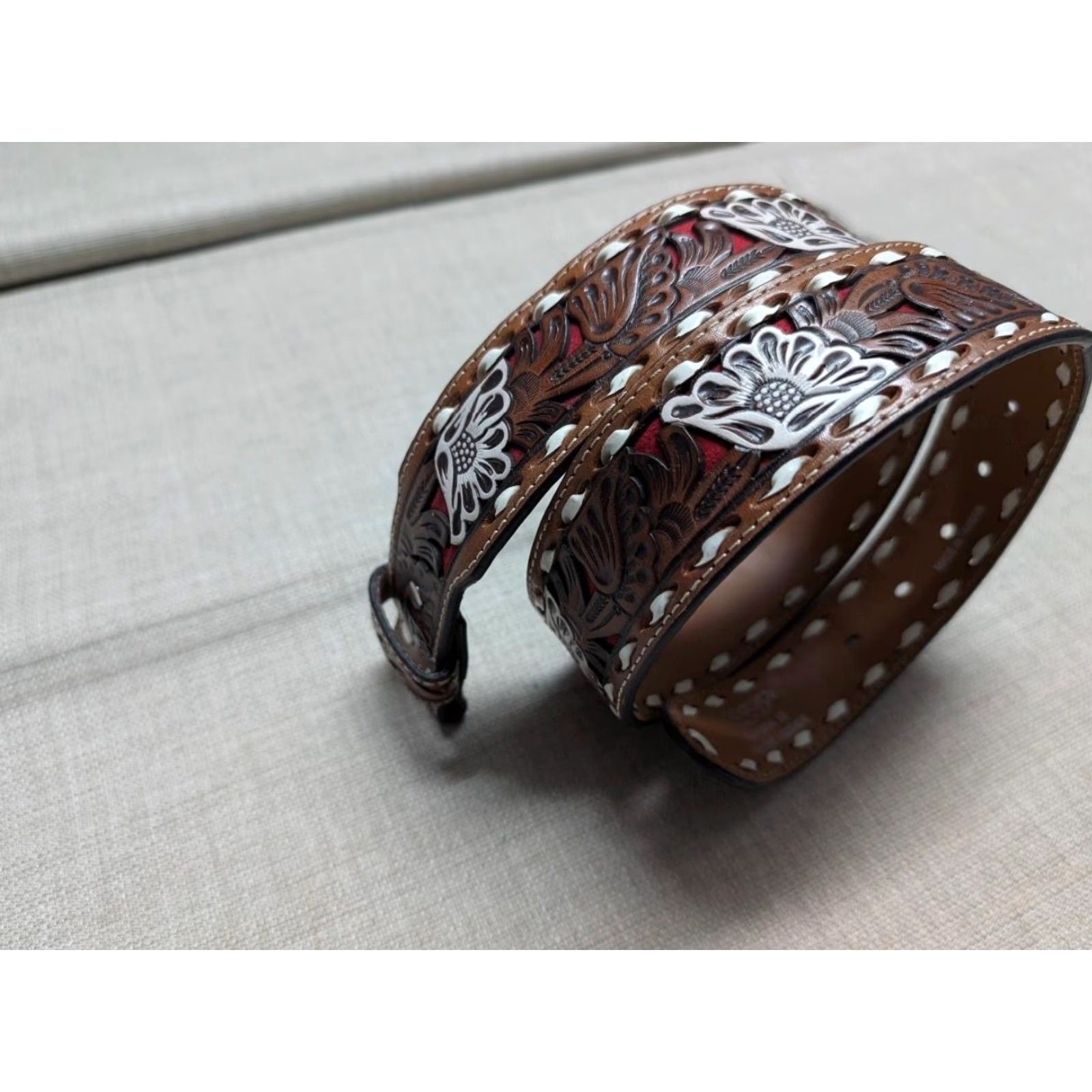 Vintage VINTAGE Nocona belt Western belt Buckle 32 brown floral cowhide leather Size 32 - 2 Thumbnail