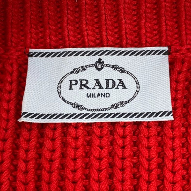 Prada Prada 22 red logo letter embroidered cotton V-neck long-sl Size XS / US 0-2 / IT 36-38 - 5 Thumbnail